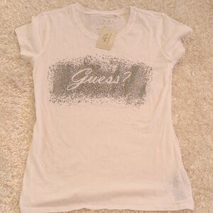 Guess White Cap Sleeve Graphic T-Shirt